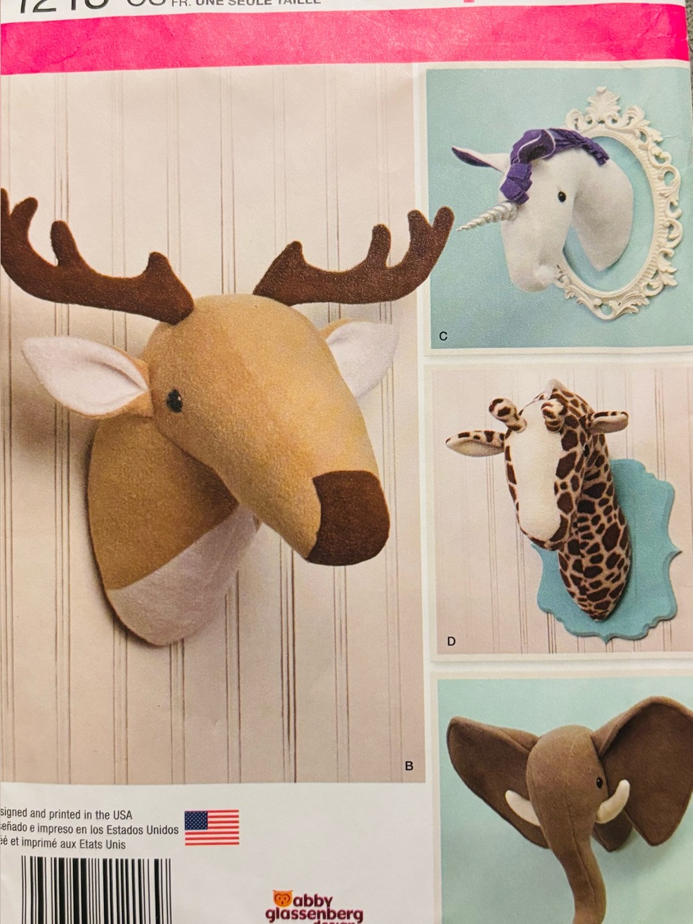 Plush Stuffed Animal Heads Simplicity 1218 Pattern Uncut